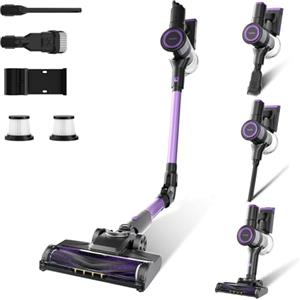 Stanew Scopa Elettrica senza Fili, 45 kPa Potente, 550 W Motore senza Spazzole, Pieghevole a 180°, 30 Minuti di Autonomia, Filtrazione HEPA, LED, per Peli di Animali, Tappeto Auto, Pavimento Duro