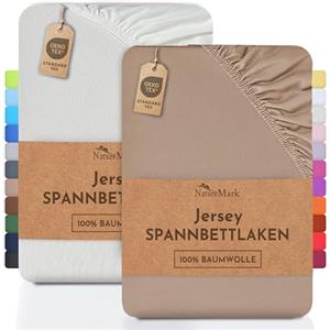 NatureMark Lenzuolo matrimoniale in jersey in confezione da 2 pezzi, lenzuolo matrimoniale 100% cotone QUALITÀ DEL ÖKOTEX Standard 100, 90 x 200 cm - 100 x 200 cm, Crema/Sabbia