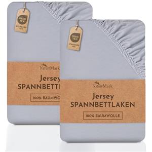 NatureMark Lenzuolo matrimoniale in jersey in confezione da 2 pezzi, lenzuolo matrimoniale 100% cotone QUALITÀ DEL ÖKOTEX Standard 100, 140 x 200 cm, 160 x 200 cm, Grigio argento