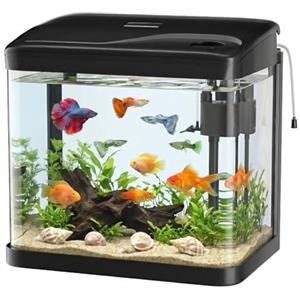 PUTINEI Acquario in Vetro Acquario Completo Acquarios Per Pesci Rossi,con Illuminazione a LED e Sistema di Filtraggio,10 Litri,Nero,Set Per Principianti