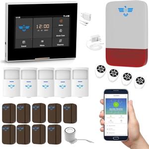 ITALIAN ALARM Kit Allarme Casa Wireless, Antifurto Casa Senza Fili con Sensori di Movimento e Sirena, Kit Antifurto Casa Completo con Connessione WiFi per Sicurezza Domestica. Assistenza Italia
