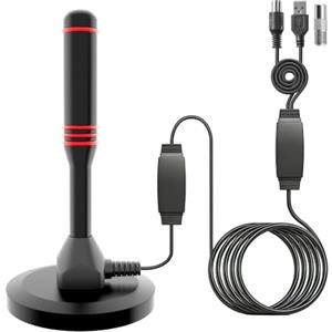 Sufubyte Antenna TV Interna, Antenna TV Interna HDTV Digitale 500+ Miglia Amplificata con Base Magnetica/Amplificatore di Segnale Support 4K HD/1080P/VHF/UHF per Home Smart Televisione/Radio, Cavo Coassiale 5M