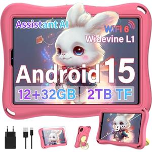 SUAAT 2026 Tablet per bambini da 9 pollici su Android 15, 12 GB RAM + 1TB TF, Wi-FI 5G, processore Octa-Core,1340 × 800, Eva - Viola