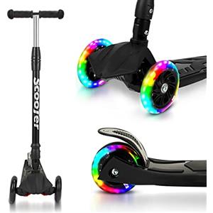 Jaxguom Monopattino per Bambini con Ruote LED e 4 Livelli di Altezza Regolabili per Monopattino Pieghevole per Bambini con Antiscivolo e Stabilità