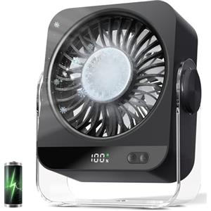 Bopertrove Ventilatore a batteria con raffreddamento a ghiaccio, 4000 mAh, batteria ricaricabile USB C, piccolo ventilatore portatile con batteria, 5 velocità per campeggio, ufficio, viaggio - nero