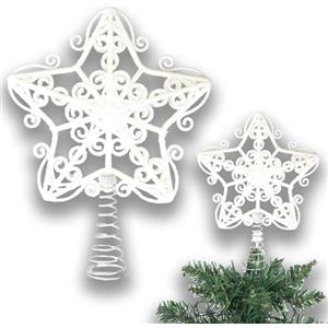 SHATCHI Puntale per albero di Natale a forma di stella glitterata bianca da 14,5 cm, infrangibile, per decorazioni per albero di Natale, albero di Natale, corona e ornamento per le vacanze