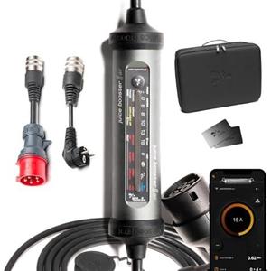smart Juice Juice Booster 3 Air Basic Set, Mobile Wallbox 11kW con App, Caricabatterie Auto Elettrica con Cavo Ricarica Auto Elettrica Tipo 2, Include Adattatore CEE16 Rosso 3 Fasi + EU Schuko