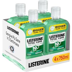 LISTERINE Total Care Denti e Gengive, Collutorio al gusto di Menta Fresca, Listerine Collutorio con 10 benefici in 1 per una protezione completa, Confezione da 4 x 750 ml - Esclusiva Amazon