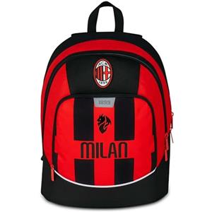 Seven Milan Zaino Scuola Advanced, Rosso e Nero, Squadra Calcio, Doppio Scomparto e Tasca per Borraccia, 29 L,Scuola Elementare, Zaino Bambino