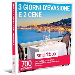 Smartbox - Cofanetto Regalo 3 Giorni d'evasione e 2 cene - Idea Regalo Gourmet - 2 Notti con Colazione e 2 cene per 2 Persone