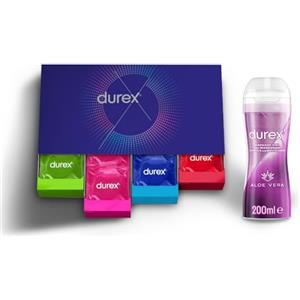 Durex Fun Explosion Mix di Preservativi Sottili, Con Rilievi e Nervature e Aromatizzati, 40 Profilattici e Durex Gel Massage 2in1, con Aloe Vera, Lubrificante 200ml