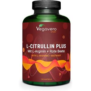 Vegavero L-Citrullina + L-Arginina | 2946 mg di Citrullina Malato (AMINOFERMENT) | con Barbabietola (Betaina) | Senza Additivi | Performance Sportiva e Massa Muscolare | 150 capsule | Vegan