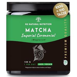 N2 Natural Nutrition Tè Matcha Cerimoniale Premium con Magnesio 56mg (100g = 100 Tazze) Te Verde in Polvore di Alta Qualità. Origine Kyoto, Giappone. N2 Natural Nutrition