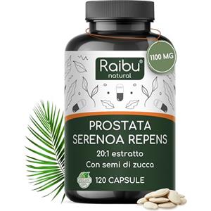 RAIBU Serenoa Repens - 1100 mg Integratore per la Prostata Uomo, Estratto 20:1 di Saw Palmetto (Serenoa Repens) con Semi di Zucca - 120 Capsule Vegane, Senza Additivi - Raibu