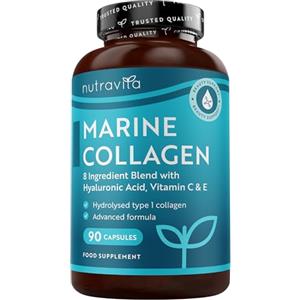 Nutravita Collagene Marino con Acido Ialuronico - Premium Collagene Marino Idrolizzato con Vitamina C, E e Zinco - 1000 mg di Collagen per dose - 90 Capsule - Prodotto nel Regno Unito da Nutravita