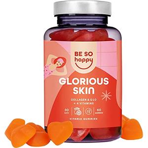BE SO HAPPY Collagene e Coenzima Q10, Vitamina per la Pelle Gusto Agrumi. 60 Caramelle Gommose, Fornitura di 30 Giorni. Senza Lattosio e Senza Glutine. BeSoHappy