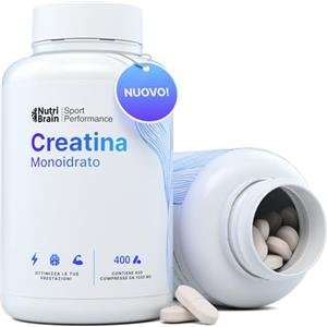 NUTRIBRAIN Creatina Monoidrata 3000 mg - 400 compresse | Migliora la forza, la massa muscolare, l'endurance, il recupero, l'energia e l'agilità mentale | Vegana, Senza Glutine, Senza OGM | Per Uomo e Donna