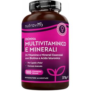 Nutravita Multivitaminico Donna - 180 Compresse Vegane - 24 Vitamine e Minerali Attivi Eessenziali tra cui Biotina e Acido Ialuronico - Multivitaminico Completo Donna - Multivitamin - Prodotto in UK