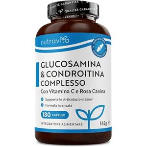 Nutravita Glucosamina Condroitina Complesso - 180 Capsule Alto Dosaggio per 6 Mesi - Glucosamine Complex con Vitamina C, Estratti di Cinorrodo, Zenzero e Curcuma - Prodotto nel Regno Unito
