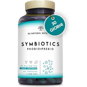 N2 Natural Nutrition Fermenti lattici. Probiotici e Prebiotici Insieme. 40 miliardi di Batteri Probiotici Naturali con Inulina. 6 ceppi batterici. 60 Capsule. N2 Natural Nutrition