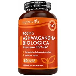Nutravita Ashwagandha Bio 500mg - 60 Capsule Vegane - Integratore Ashwagandha KSM-66 Pura - Bio Certificata Ashwaganda - Withania Somnifera (Ginseng Indiano) - Capsule di Ashwaganda Polvere Estratta