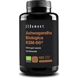 Zenement Ashwagandha KSM-66 Biologica - 600mg per Capsula - Estratto da Radice con 5% Withanolidi - Formula Naturale, Senza Additivi - 120 Capsule Vegane - Fornitura 4 Mesi - Zenement