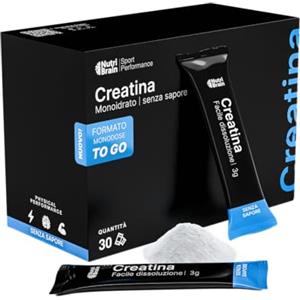 NUTRIBRAIN Creatina Monoidrata Pura in Stick 3000 mg | Integratore per Palestra: Forza, Massa Muscolare, Resistenza, Recupero, Energia e Agilità Mentale | Vegana, Senza Glutine, Non OGM | Per Uomo e Donna