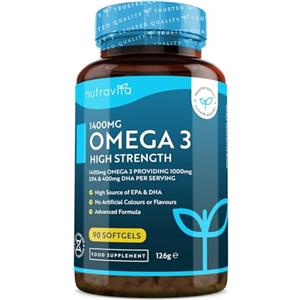 Nutravita Omega 3 ad alta resistenza - 2000 mg di supplemento di olio di pesce - 1000 mg di EPA e 400 mg di DHA per porzione