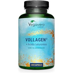 Vegavero Collagene Vegano + Acido Ialuronico | Vollagen®: Alta Biodisponibilità da Fermentazione | 800-1500 kDa | Integratore Anti Age per Pelle e Articolazioni | Senza Additivi | 240 capsule