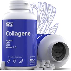 NUTRIBRAIN Collagene Idrolizzato con Magnesio | 450 compresse XXL | con Vitamina C, Calcio, Vitamina D, Silicio | per Articolazioni, Ossa, Pelle, Capelli, Unghie | Alto Dosaggio 3600 mg