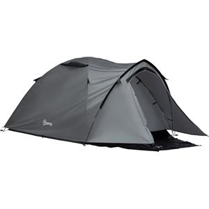 Outsunny Tenda da Campeggio 2 Posti Impermeabile con Vestibolo, Finestre e Porte con Cerniera, 325x183x130cm Grigio