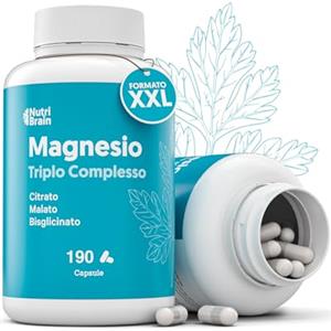NUTRIBRAIN Magnesio Completo Premium | Bisglicinato, Citrato e Malato | 190 Caps | Alto Dossaggio: 300 mg di Magnesio Elementare | Anti-Stress, Contro Fatica, Sonno e Supporto Muscolare | Alta Assorbibilità