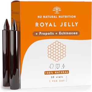 N2 Natural Nutrition Pappa Reale. Propoli + Echinacea + Vitamina C (80 mg) Aumenta la Vitalità, Rafforza le Difese, Riduce i Sintomi di Disagio e Fatica. 30 Flaconcini Sapore d'Arancia. 100% Naturale. N2 Natural Nutrition