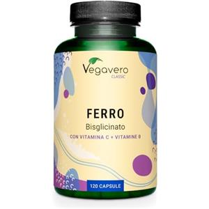 Vegavero Integratore FERRO 30mg | con Vitamina C, Acido Folico, B12, B2, B6 | Anemia, Mestruazioni, Stanchezza, Difese Immunitarie | Senza Additivi | Vegan | Vegavero®