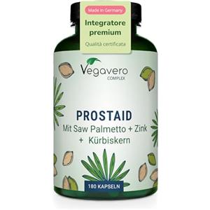Vegavero Integratore PROSTATA Vegavero® | 180 capsule | con Serenoa Repens, Ortica, Zucca, Zinco e Selenio | Titolato in Acidi Grassi | per Vie Urinarie Uomo | Vegan