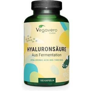 Vegavero Acido Ialuronico Integratore | 600 mg | 800-1500 kDa | VEGAN | 100% NATURALE da fermentazione | 180 capsule: 6 Mesi di Fornitura | Hyaluronic Acid | Vegavero®
