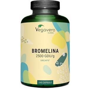 Vegavero BROMELINA Forte Drenante | 1.300 mg (5.000 F.I.P./g) | con Capsule Gastroresistenti Drcaps | Enzima digestivo dell'Ananas | Integratore Diuretico | 240 Capsule | Vegan
