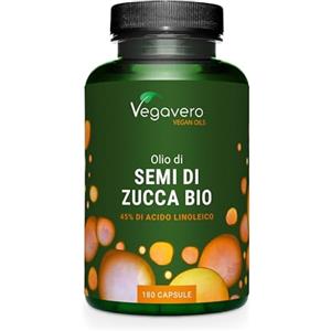 Vegavero Olio di Semi Di Zucca BIO | VEGAN | con 45% di Acido Linoleico | 3 Mesi di Fornitura | Pressato a Freddo | Salute della Prostata e Vie Urinarie | Vegavero®
