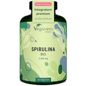 Vegavero Spirulina Bio | 4.000 al giorno - 1.000 mg per compressa | 3,9% di Ficocianina | 100% Pura e Biologica | Alga Spirulin Platensis | Certificata in Laboratorio Tedesco | Vegavero®