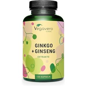 Vegavero Ginkgo Biloba e Panax Ginseng | Con 20% Ginsenosidi e 24% Glucosidi Flavonoidi | SENZA ADDITIVI | 120 capsule | Vegan | Vegavero®