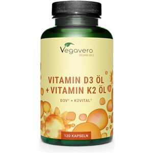 Vegavero Vitamina D3 + K2 MK7 | VEGAN | Vitamine di Marca dall'Europa | K2 >99% all-trans MK-7 K2VITAL | Alta Biodisponibilità | per Ossa, Denti e Sistema Immunitario | Cruelty Free | Vegavero