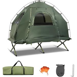 HOMASIS Tenda da Campeggio, Tenda Campeggio Gonfiabile con Materasso ad Aria, Sacco a Pelo e Cuscino, Lettino Portatile da Campeggio con Borsa da Trasporto per 1/2 Persona, Verde (194 x 145 x 187 cm)
