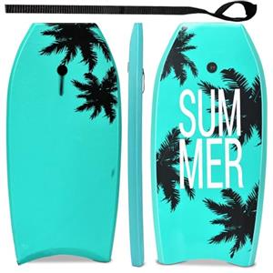 HOMASIS Bodyboard Surf da Tavola con Cavo di Trazione da 90 cm, Tavola da Surf per Bambini e Adulti, Tavola da Onda con Nucleo in Schiuma EPS e Motivo di Alberi di Cocco (83 x 47 x 5,5 cm)
