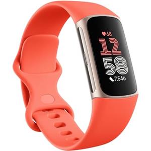 Fitbit Google Fitbit Charge 6 Activity tracker con abbonamento Google Health Premium di 3 mesi incluso, 7 giorni di durata della batteria, Alluminio Corallo/Oro Champagne