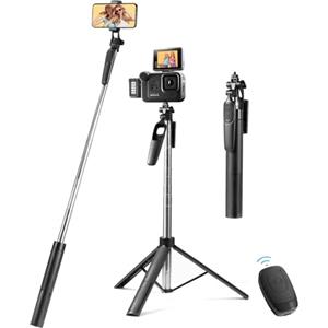 Vinabo Treppiede per smartphone, 160 cm, treppiede per iPhone, estensibile per selfie stick, treppiede per telefono portatile, rotazione a 360° con telecomando per viaggi, vlog, compatibile con