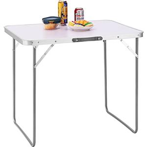 BAKAJI Tavolino Pieghevole da Campeggio Picnic, Struttura in Alluminio, Sistema Pieghevole con Maniglia per Trasporto Facilitato, Tavolo per Giardino e Pranzi Esterni, Dimensioni 60x80x68 (Bianco)