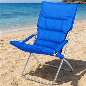 BAKAJI Spiaggina Pieghevole Portatile Sedia Canapone Sdraio Richiudibile Struttura in Tubolare di Alluminio Rivestimento in Tessuto Oxford Imbottito per Spiaggia Mare Campeggio (Blu)