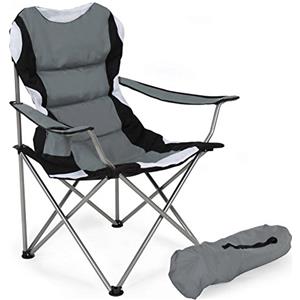 BAKAJI Sedia Pieghevole Da Campeggio Imbottita Con Borsa Camping Sedia Mare Spiaggia Pesca Giardino Da Esterno In Acciaio e Poliestere Con Vano Porta Bibite e Smartphone (Grigio)