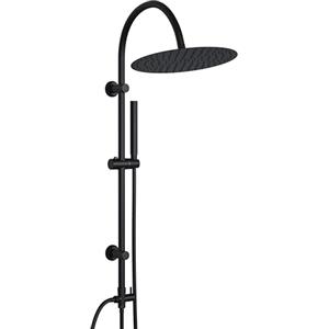 Görbach Colonna Doccia senza Miscelatore, set doccia a pioggia in acciaio inox con Soffione rotondo D30 cm e Doccetta a Mano, asta doccia vintage a forma di U Nero