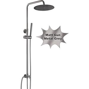 Görbach Colonna Doccia Acciaio Inox senza Miscelatore, Set Doccia a Pioggia con Asta Doccia Saliscendi Regolabili, Soffione D25cm, Grigio pistola